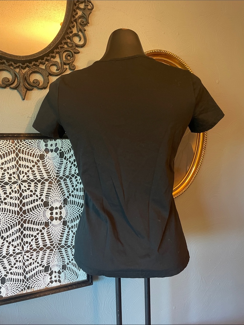 Lauren Ralph Lauren Black V-Neck Tee with Gold Monogram - Picture 3 of 5